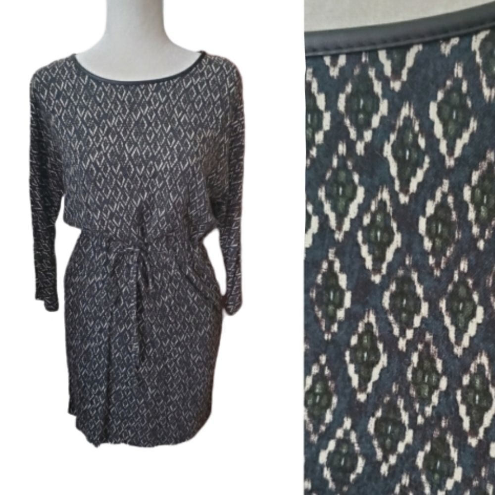ZARA‎ long sleeve dress drawstring waist southwestern print XS
